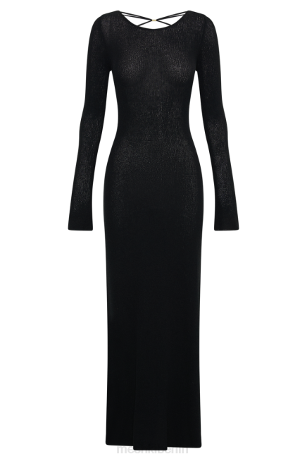 Kleidung Meshki Talia Maxi-Strickkleid mit offenem Rücken Schwarz 2F8B276