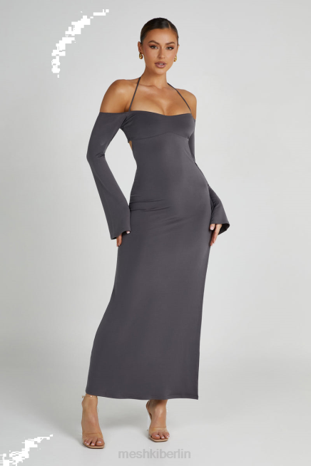 Kleidung Meshki Tia schleichendes schulterfreies Maxikleid Holzkohle 2F8B99