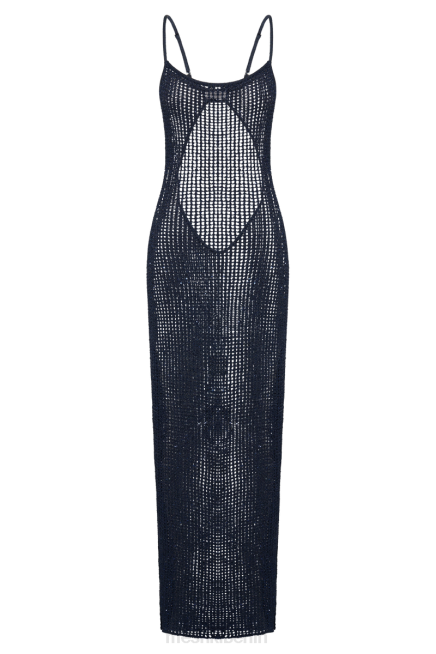 Kleidung Meshki Zelda-Pailletten-Häkel-Maxikleid Mitternachtsmarine 2F8B504