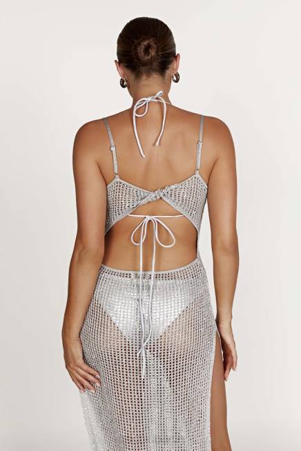 Kleidung Meshki Zelda-Pailletten-Häkel-Maxikleid Silber 2F8B502