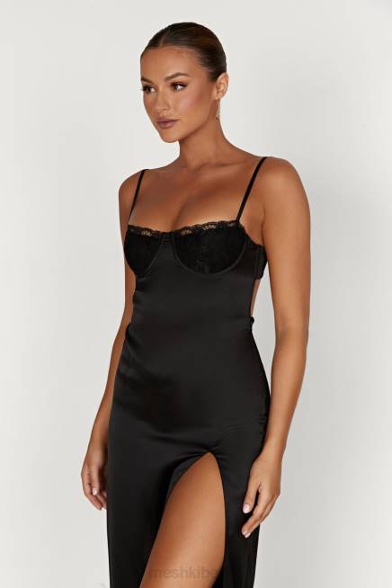 Kleidung Meshki Zuleyka Satin-Maxikleid Schwarz 2F8B447