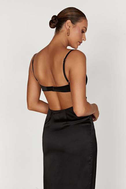 Kleidung Meshki Zuleyka Satin-Maxikleid Schwarz 2F8B447