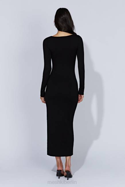 Kleidung Meshki Alma langärmliges Strick-Midikleid Schwarz 2F8B553