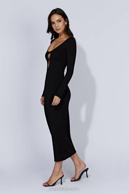Kleidung Meshki Alma langärmliges Strick-Midikleid Schwarz 2F8B553