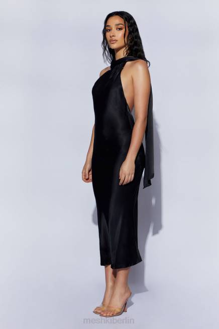 Kleidung Meshki Astrella-Halswickel-Midikleid in A-Linie Schwarz 2F8B449
