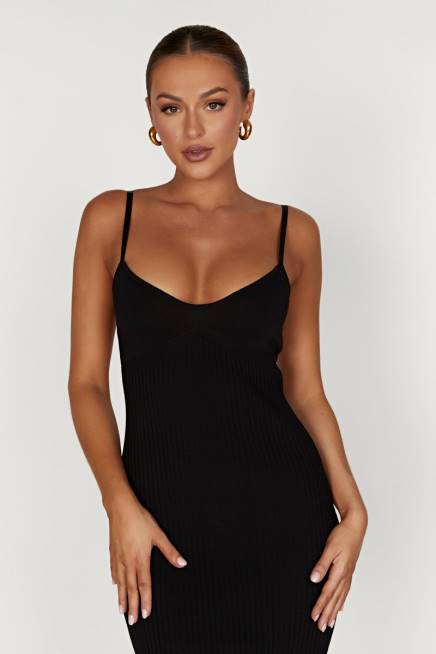 Kleidung Meshki Avalon rückenfreies Strick-Midikleid Schwarz 2F8B417