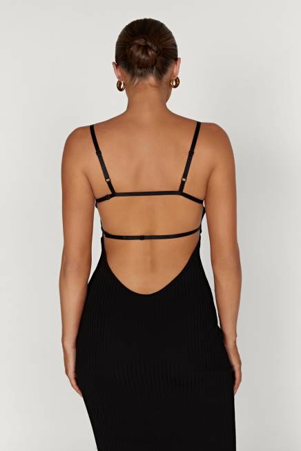 Kleidung Meshki Avalon rückenfreies Strick-Midikleid Schwarz 2F8B417