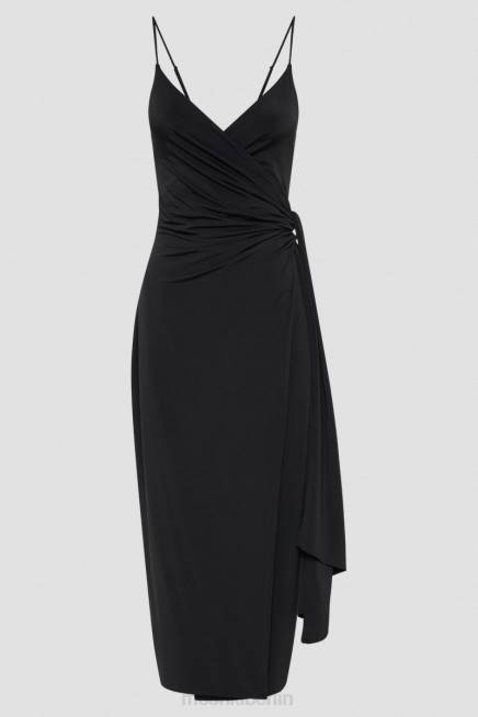 Kleidung Meshki Caroline drapiertes Midi-Wickelkleid Schwarz 2F8B109