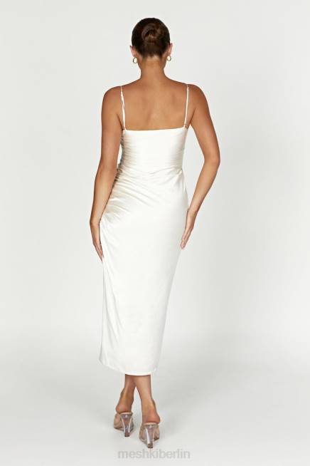 Kleidung Meshki Claudette drapiertes Midikleid aus Satin Elfenbein 2F8B567