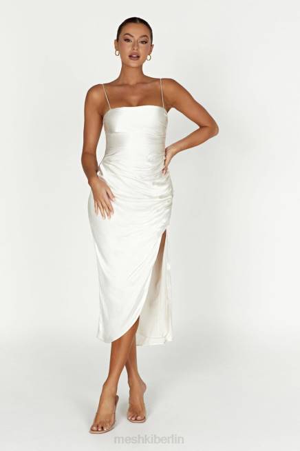 Kleidung Meshki Claudette drapiertes Midikleid aus Satin Elfenbein 2F8B567