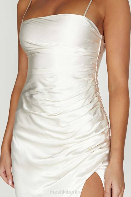 Kleidung Meshki Claudette drapiertes Midikleid aus Satin Elfenbein 2F8B567
