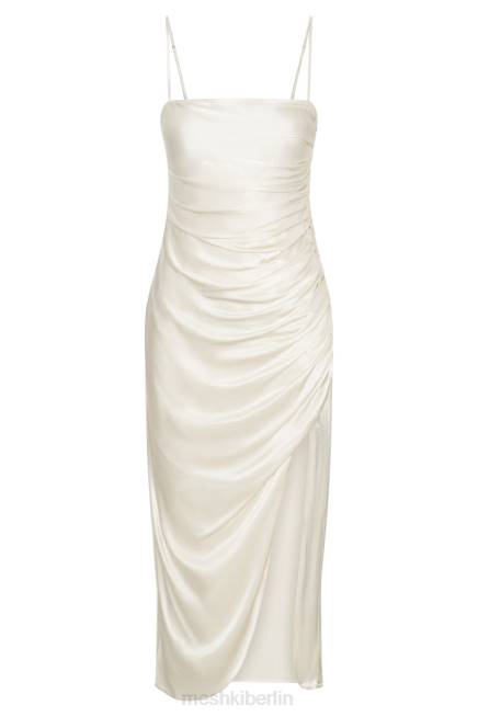 Kleidung Meshki Claudette drapiertes Midikleid aus Satin Elfenbein 2F8B567