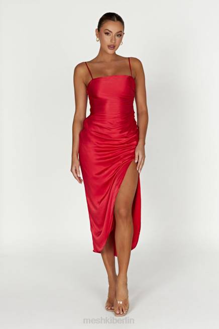 Kleidung Meshki Claudette drapiertes Midikleid aus Satin Rot 2F8B588