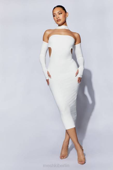 Kleidung Meshki Demie-Midikleid mit Halsband und fingerlosen Handschuhen Weiß 2F8B704
