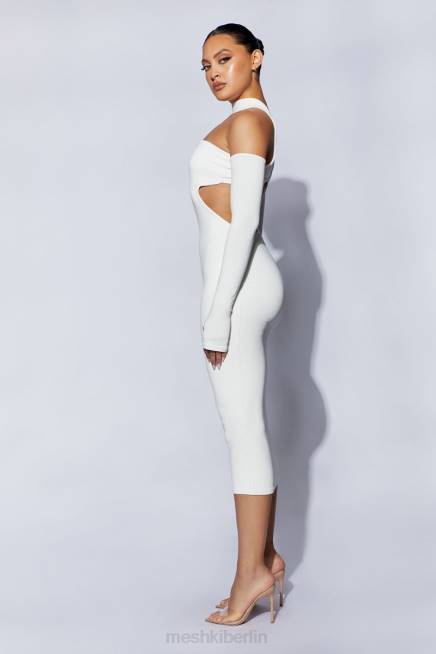 Kleidung Meshki Demie-Midikleid mit Halsband und fingerlosen Handschuhen Weiß 2F8B704