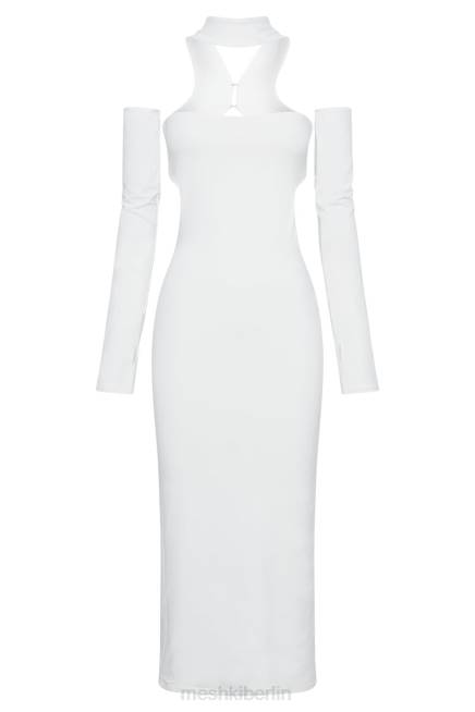 Kleidung Meshki Demie-Midikleid mit Halsband und fingerlosen Handschuhen Weiß 2F8B704