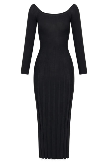 Kleidung Meshki Emmeline langärmliges Midikleid aus Rippstrick Schwarz 2F8B94