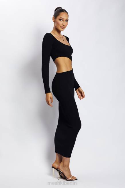 Kleidung Meshki Gaia asymmetrisches Strick-Midikleid mit Cut-Outs Schwarz 2F8B146