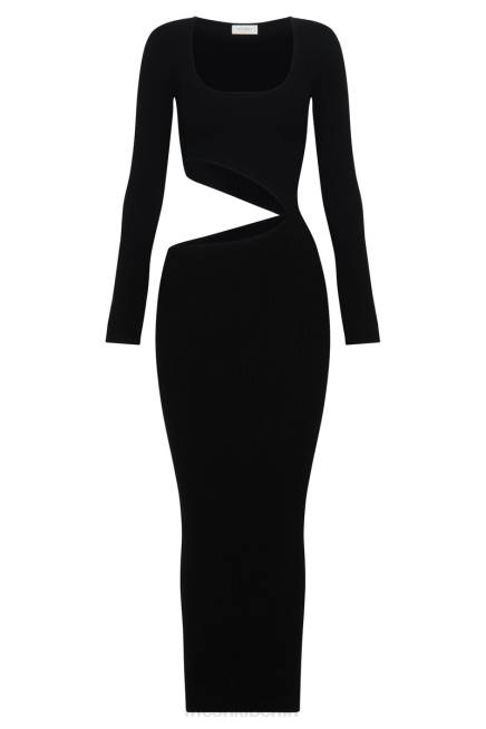 Kleidung Meshki Gaia asymmetrisches Strick-Midikleid mit Cut-Outs Schwarz 2F8B146