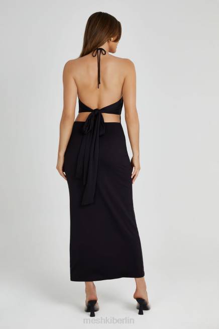 Kleidung Meshki Heidi Midikleid aus recyceltem Nylon mit Nadeldetail Schwarz 2F8B210