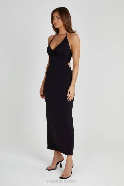 Kleidung Meshki Heidi Midikleid aus recyceltem Nylon mit Nadeldetail Schwarz 2F8B210