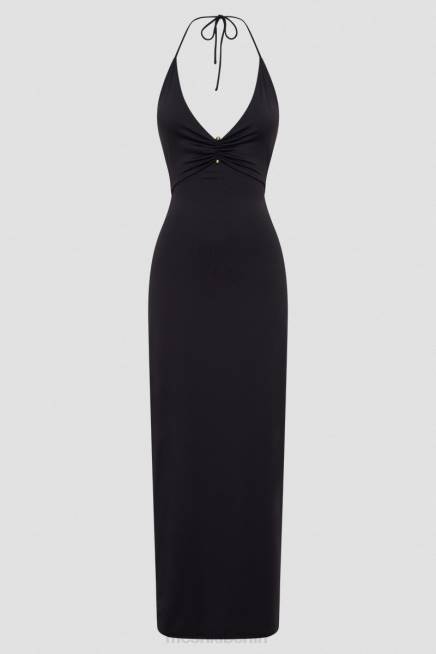 Kleidung Meshki Heidi Midikleid aus recyceltem Nylon mit Nadeldetail Schwarz 2F8B210