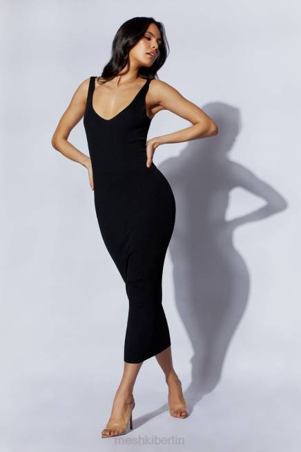 Kleidung Meshki Jodie Midikleid mit V-Ausschnitt Schwarz 2F8B375