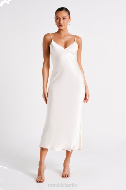 Kleidung Meshki Kiko Midikleid aus Satin-Chiffon Elfenbein 2F8B43