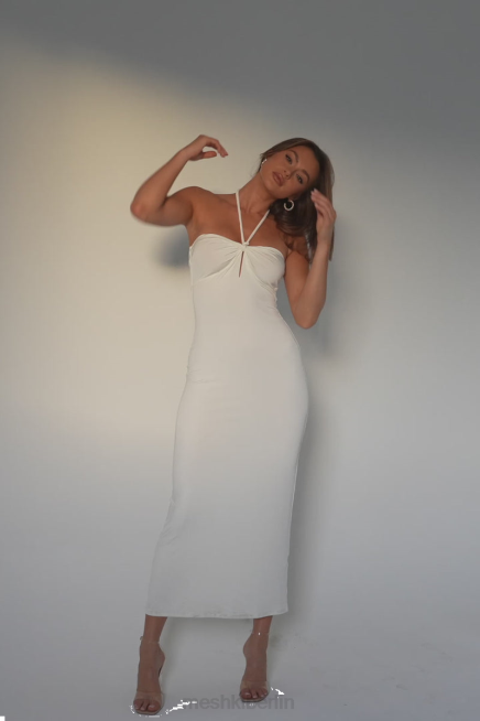 Kleidung Meshki Krissy Midi-Twist-Neckholder-Jersey-Kleid Weiß 2F8B172