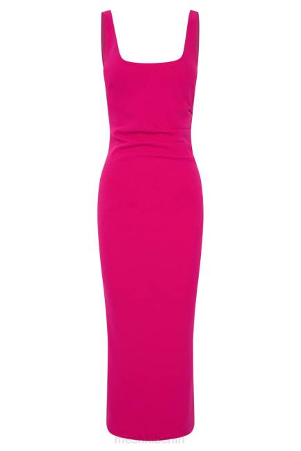 Kleidung Meshki Maria Krepp-Midikleid mit eckigem Ausschnitt Fuchsie 2F8B537
