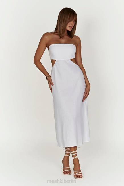 Kleidung Meshki Marlow-Leinen-Midikleid Weiß 2F8B564