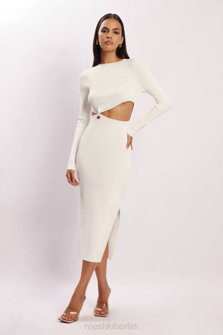 Kleidung Meshki Mila Strick-Midikleid mit verdrehter Vorderseite Weiß 2F8B455