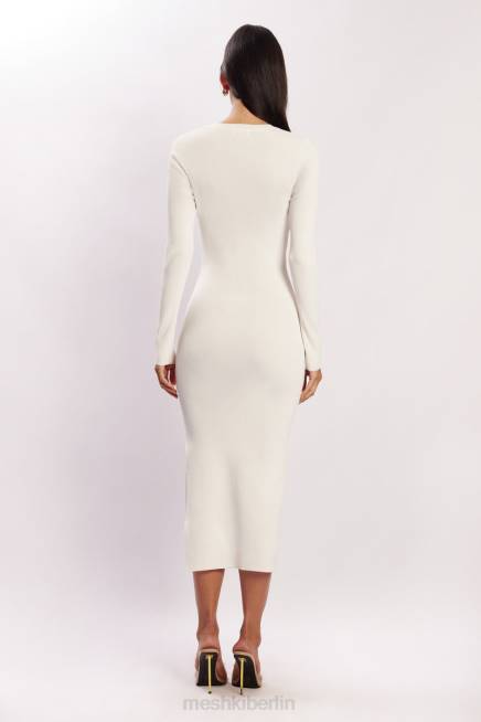 Kleidung Meshki Mila Strick-Midikleid mit verdrehter Vorderseite Weiß 2F8B455