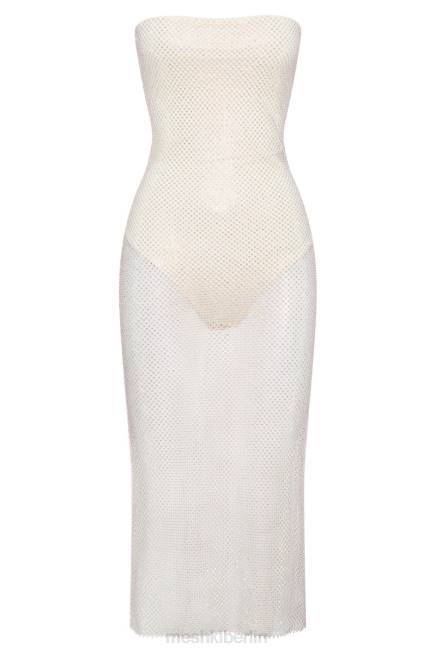 Kleidung Meshki Nima-Strass-Mesh-Midikleid Creme 2F8B492
