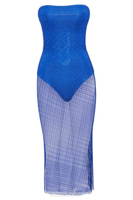Kleidung Meshki Nima-Strass-Mesh-Midikleid Persischblau 2F8B739