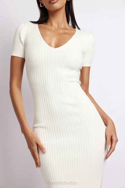 Kleidung Meshki Nina kurzärmliges Strick-Midikleid Weiß 2F8B488
