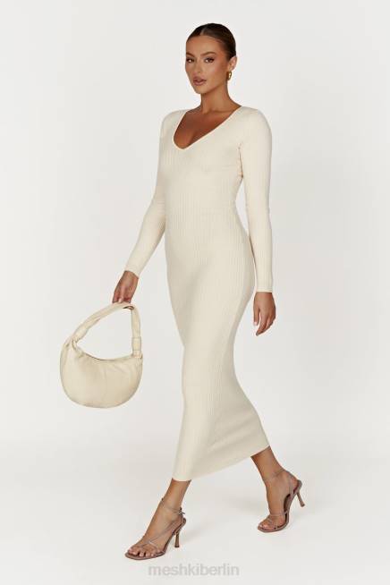 Kleidung Meshki Nina langärmliges Strick-Midikleid Creme 2F8B456