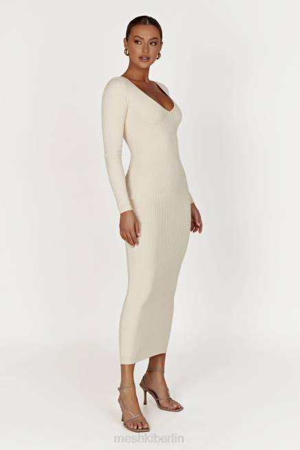 Kleidung Meshki Nina langärmliges Strick-Midikleid Creme 2F8B456