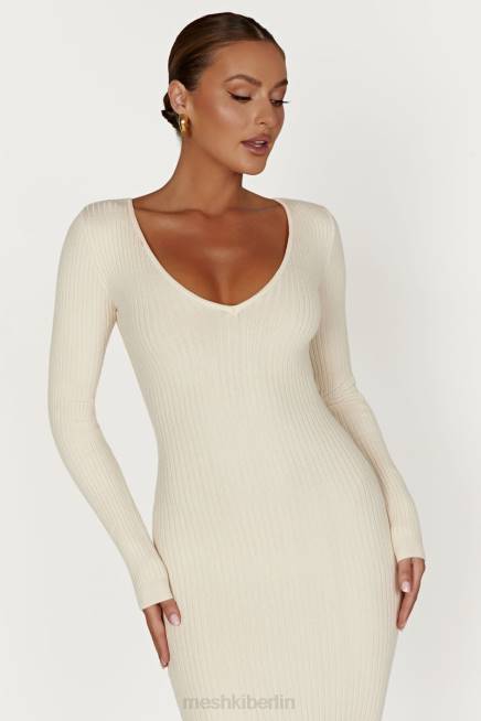 Kleidung Meshki Nina langärmliges Strick-Midikleid Creme 2F8B456