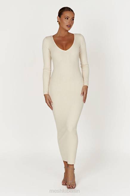 Kleidung Meshki Nina langärmliges Strick-Midikleid Creme 2F8B456
