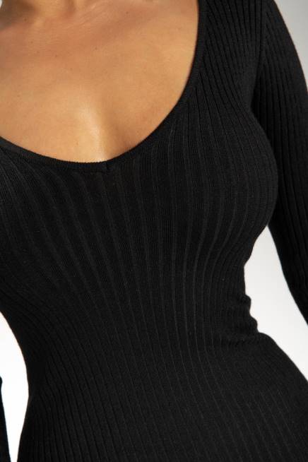 Kleidung Meshki Nina langärmliges Strick-Midikleid Schwarz 2F8B308