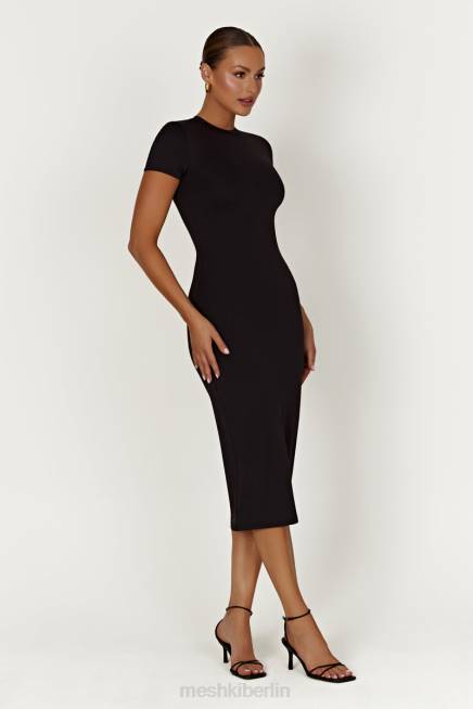 Kleidung Meshki Penny-Midikleid aus recyceltem Nylon mit kurzen Ärmeln Schwarz 2F8B349