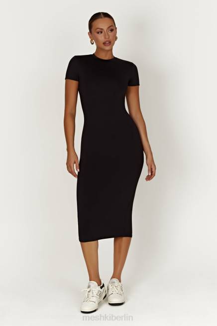 Kleidung Meshki Penny-Midikleid aus recyceltem Nylon mit kurzen Ärmeln Schwarz 2F8B349