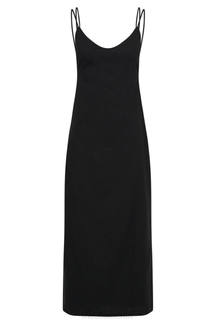 Kleidung Meshki Rückenfreies Midikleid von Leana aus Leinen Schwarz 2F8B340