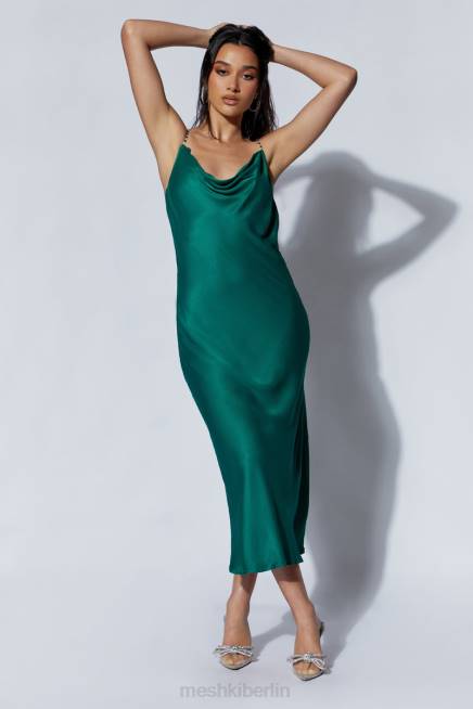 Kleidung Meshki Rasta-Midikleid mit Wasserfallausschnitt und Strassträgern Smaragd 2F8B516