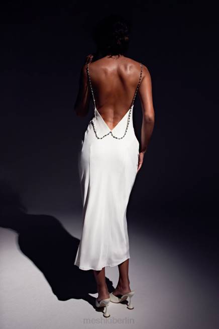 Kleidung Meshki Rasta-Midikleid mit Wasserfallausschnitt und Strassträgern Weiß 2F8B534