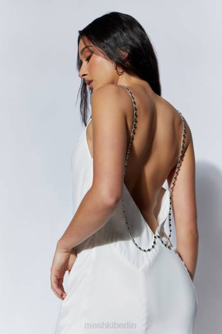 Kleidung Meshki Rasta-Midikleid mit Wasserfallausschnitt und Strassträgern Weiß 2F8B534