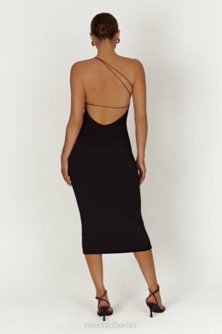 Kleidung Meshki Rosalind One-Shoulder-Midikleid aus recyceltem Nylon Schwarz 2F8B377
