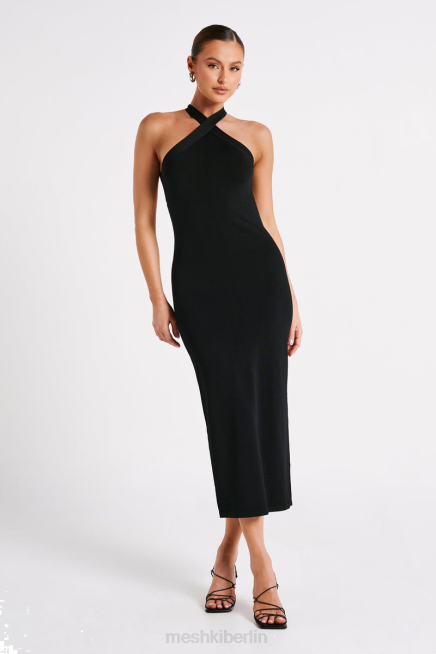 Kleidung Meshki Sarai Neckholder-Strick-Midikleid Schwarz 2F8B48