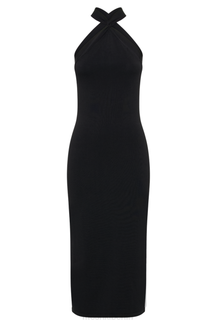 Kleidung Meshki Sarai Neckholder-Strick-Midikleid Schwarz 2F8B48